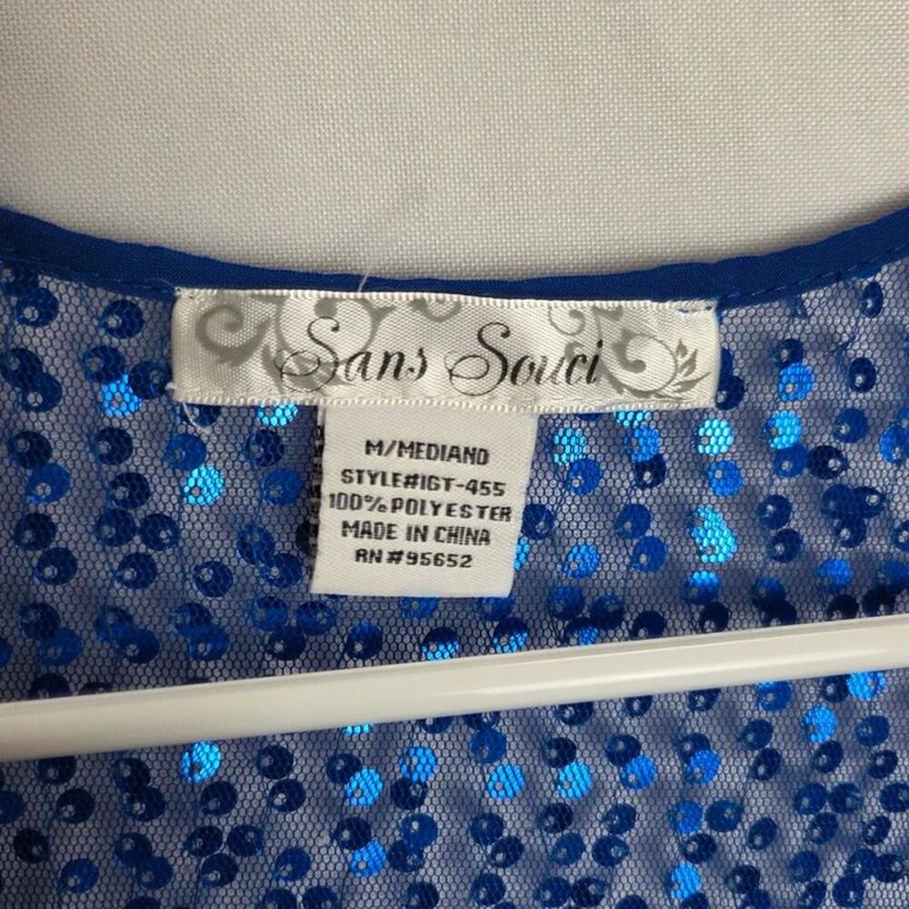 Medium blue sequin Razorback tank top - Picture 2 of 5